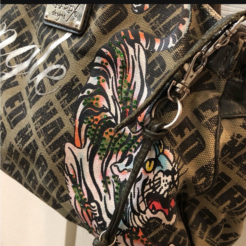 Ed Hardy Tan and Black Graphic Shoulder Bag